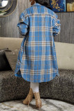 Blue Casual Plaid Patchwork Patchwork Turndown Collar Outerwear