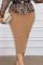Khaki Casual Work Solid Patchwork Buttons Regular High Waist Pencil Solid Color Bottoms