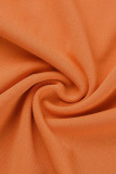 Orange Casual Solid Make Old Draw String Fold V Neck One Step Skirt Dresses