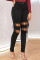 Black Casual Solid Hollowed Out Frenulum High Waist Skinny Denim Jeans
