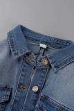 The cowboy blue Sexy Casual Solid Ripped Patchwork Backless Turndown Collar Long Sleeve Regular Denim Dresses