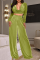 Green Sexy Solid Patchwork U Neck Long Sleeve Two Pieces