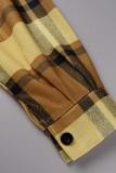 Yellow Casual Plaid Print Cardigan Turndown Collar Outerwear