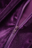Purple Casual Solid Patchwork Zipper Hooded Collar Long Sleeve Two Pieces