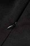 Black Casual Solid Patchwork Backless Oblique Collar Regular Jumpsuits