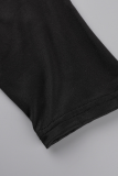 Black Casual Patchwork Tie-dye O Neck Dresses