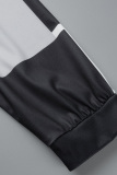 Black Casual Plaid Print Patchwork V Neck Long Sleeve Dresses