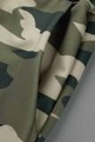 Green Casual Camouflage Print Letter Hooded Collar Long Sleeve Two Pieces