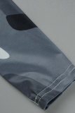 Grey Street Print Patchwork Turndown Collar Long Sleeve Two Pieces