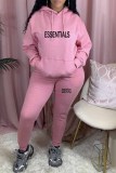 Pink Street Print Letter Hooded Collar Long Sleeve Two Pieces