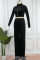 Black Sexy Solid Patchwork Turndown Collar Long Sleeve Two Pieces