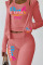 Rose Pink Casual Print Patchwork Hooded Collar Long Sleeve Three Pieces