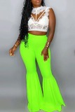 Fluorescent Green Casual Solid Patchwork Regular High Waist Conventional Solid Color Bottoms
