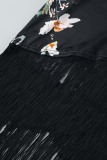 Black Sexy Print Tassel Patchwork Backless Halter Sleeveless Dress Dresses