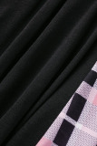 Black Casual Plaid Print Patchwork Square Collar A Line Dresses