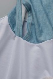 Light Blue Casual Patchwork Pocket Hooded Collar Long Sleeve Two Pieces