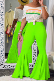Fluorescent Green Casual Solid Patchwork Regular High Waist Conventional Solid Color Bottoms