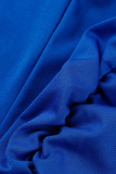 Blue Street Solid Patchwork Zipper Collar Pencil Skirt Dresses