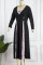 Deep Red Casual Plaid Print Patchwork Square Collar A Line Dresses