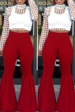 Red Casual Solid Patchwork Regular High Waist Conventional Solid Color Bottoms