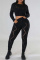 Brownness Casual Solid See-through O Neck Long Sleeve Two Pieces