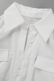 White Sexy Casual Solid Patchwork Turndown Collar Shirt Dress Dresses
