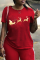 Red Party Vintage Print Wapiti Patchwork O Neck T-Shirts