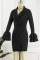 Red Casual Solid Patchwork Turn-back Collar Long Sleeve Dresses