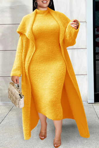 Tangerine Red Street Solid Bandage Patchwork Plus Size Two Pieces