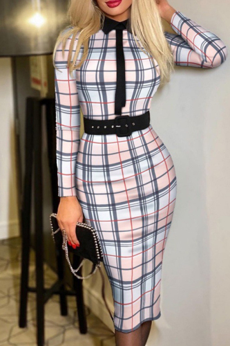 Powder White Casual Print Patchwork Turndown Collar Long Sleeve Dresses