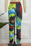Pink Casual Print Patchwork Skinny High Waist Pencil Trousers