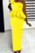 Yellow Elegant Solid Patchwork Appliques Flounce Oblique Collar One Step Skirt Dresses