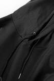 Black Casual Solid Hooded Collar Long Sleeve Two Pieces