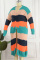 Green Casual Striped Cardigan Plus Size Overcoat