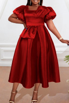 Red Elegant Solid Patchwork With Bow Square Collar A Line Dresses
