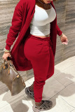 Red Casual Solid Patchwork Cardigan Collar Long Sleeve Two Pieces