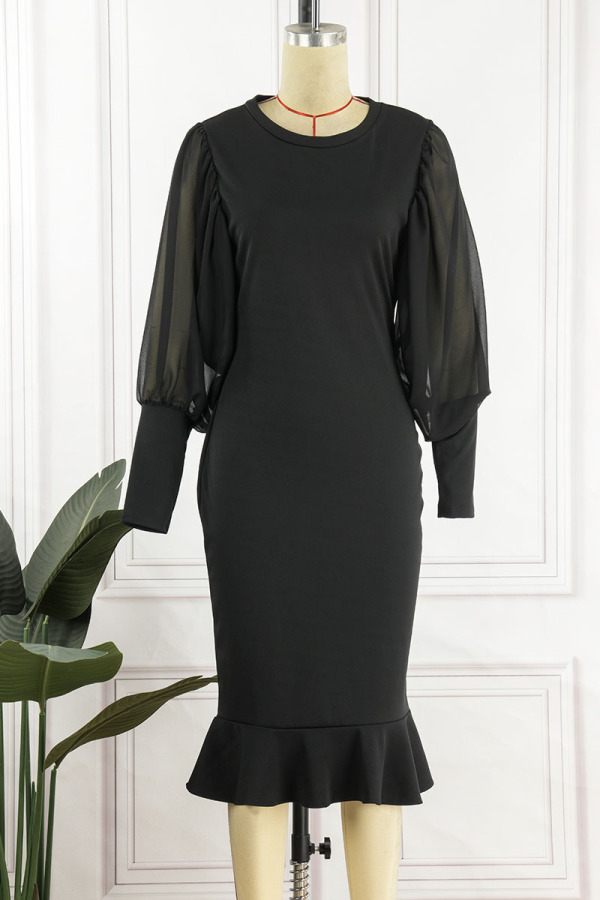 Wholesale Black Casual Solid Patchwork O Neck Princess Dresses K63397-1 ...