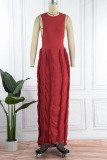 Red Sexy Solid Tassel Patchwork O Neck Straight Dresses