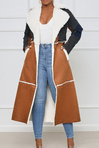 Black Casual Street Solid Bandage Patchwork Turn-back Collar Outerwear