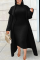 Blue Casual Solid Patchwork Half A Turtleneck Long Sleeve Two Pieces