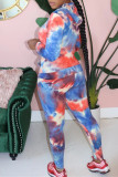 Blue Casual Print Tie-dye Hooded Collar Long Sleeve Two Pieces