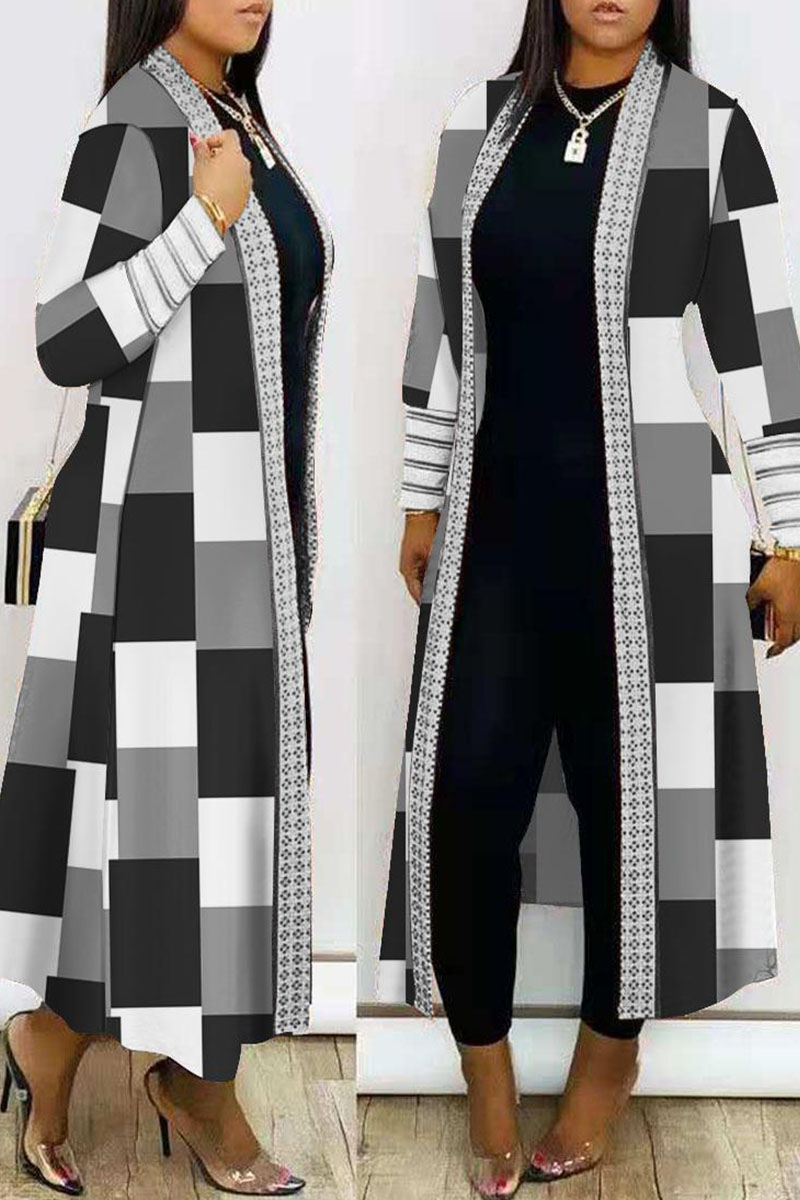 Casual Print Contrast Cardigan Collar Outerwear main image 1