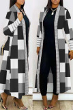 Black And White Casual Print Patchwork Cardigan Collar Outerwear