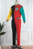 Red Casual Letter Patchwork Long Sleeve Two Pieces