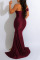 Navy Blue Sexy Solid Patchwork Slit Oblique Collar Evening Dress Dresses