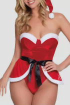 Red Sexy Solid Bandage Patchwork Christmas Day Lingerie