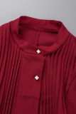 Red Casual Solid Patchwork O Neck Tops