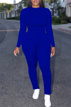 Royal Blue Casual Solid Basic O Neck Long Sleeve Two Pieces