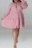 Pink Casual Solid Patchwork Buckle With Belt Turndown Collar Shirt Dress Plus Size Dresses