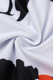 White Casual Print Patchwork O Neck Short Sleeve Dress Dresses